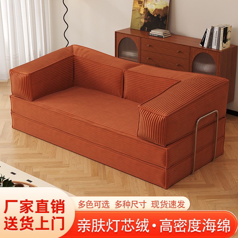 O1CN01YLFFE2217f08quOh8_2220579356938-0-cib.jpg Mid-Century Style Fabric Sofa Home Living Room Small Apartment Folding Dual-Purpose Vintage Sofa Straight Double/Triple Sofa Bed - 图片 1